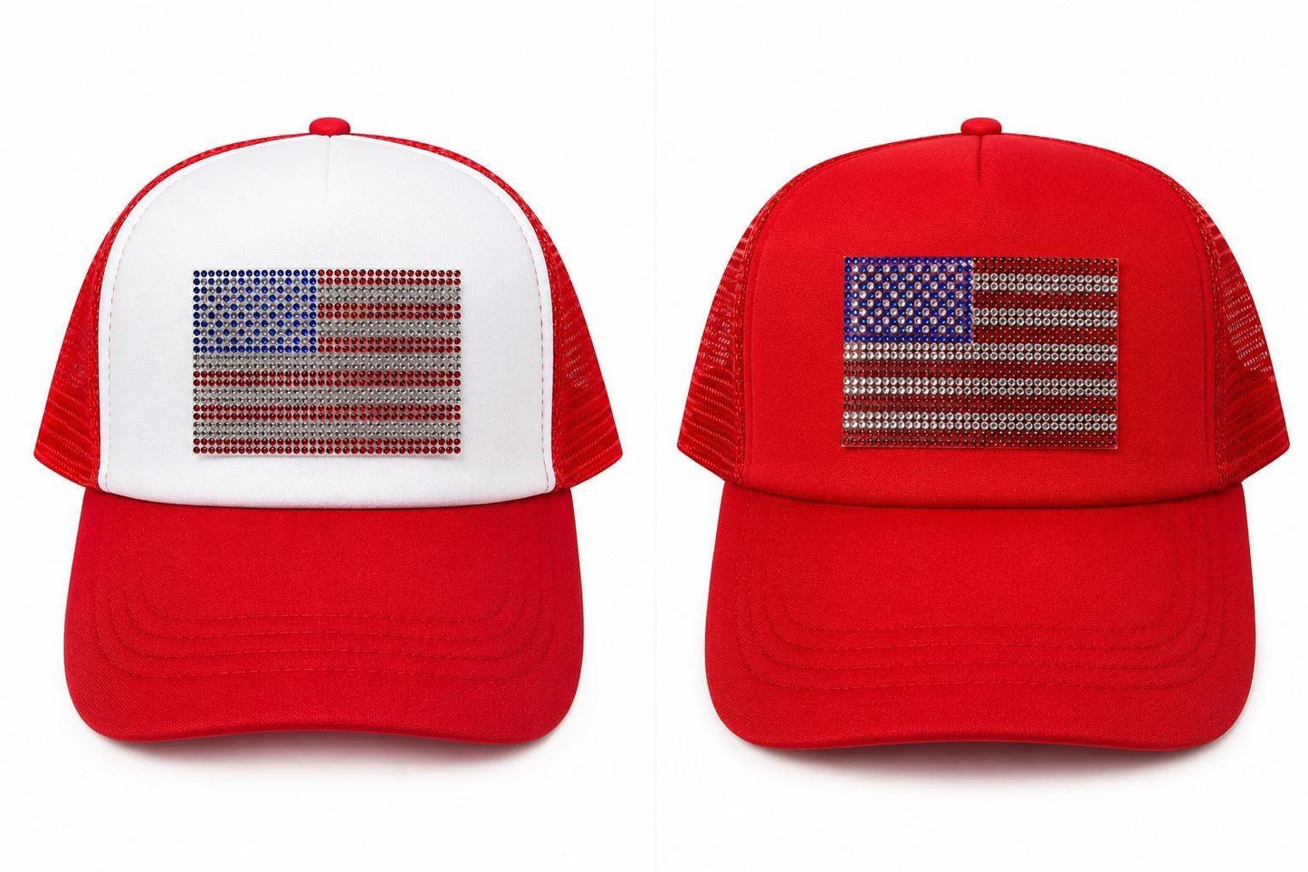 American Flag Trucker Hat, Rhinestone USA Flag Cap, Patriotic Snapback Mesh Hat, 4th of July Hat, Handcrafted in Florida