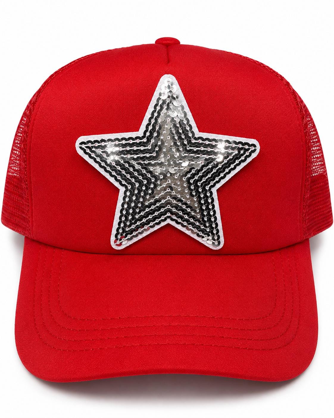 Sequin Star Trucker Hat, Sparkly Baseball Cap, Red Mesh Cap, Patriotic Star Hat, Gift for Her