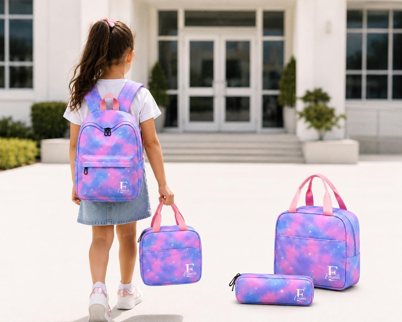 Personalized Galaxy Backpack Set, Kids School Lunch Bag Pencil Case, Monogrammed Backpacks