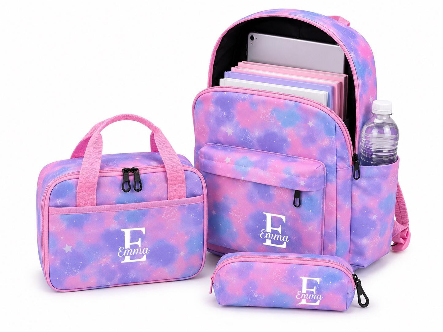 Personalized Galaxy Backpack Set, Kids School Lunch Bag Pencil Case, Monogrammed Backpacks