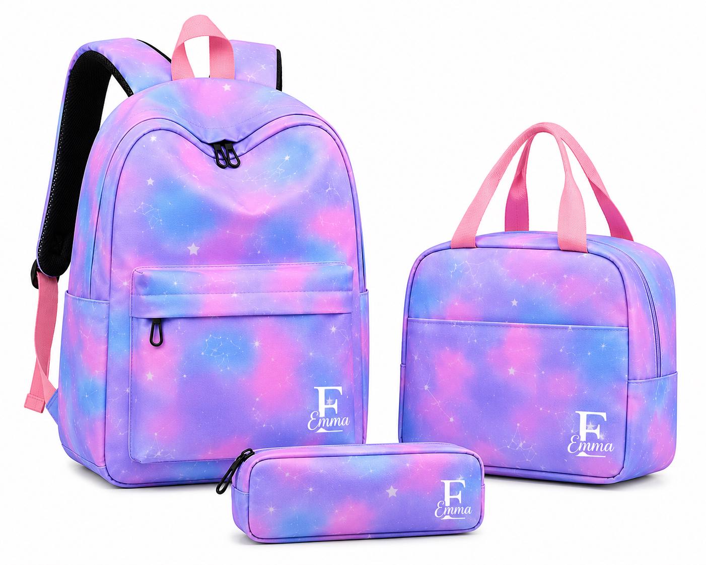 Personalized Galaxy Backpack Set, Kids School Lunch Bag Pencil Case, Monogrammed Backpacks