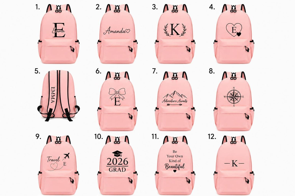 Personalized Backpack, Custom Name Monogram School Bag, 12 Designs