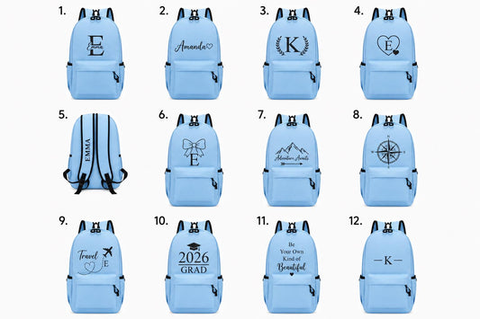 Personalized Backpack, Custom Name Monogram School Bag, 12 Designs