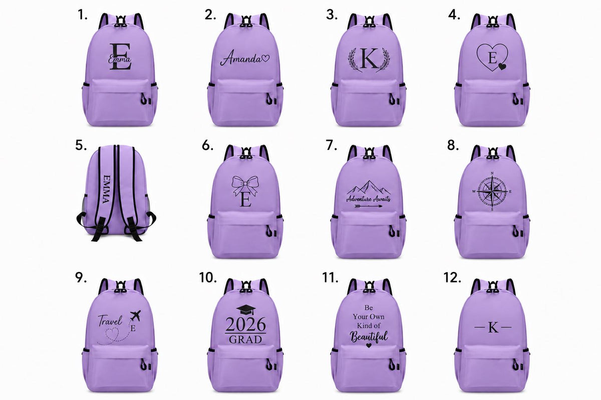 Personalized Backpack, Custom Name Monogram School Bag, 12 Designs