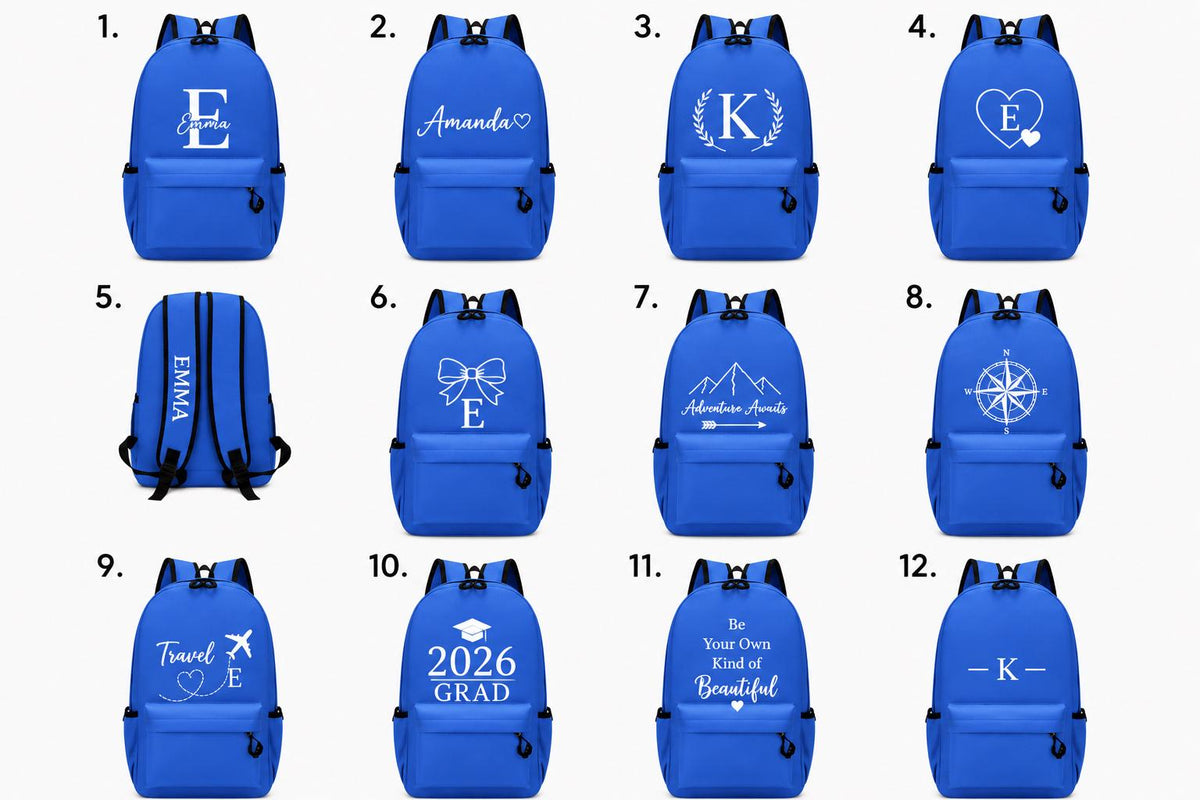 Personalized Backpack, Custom Name Monogram School Bag, 12 Designs