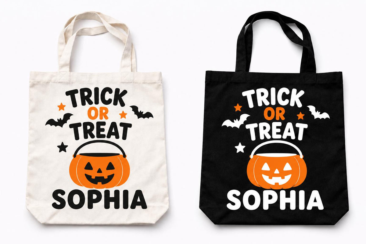 Personalized Halloween Trick or Treat Bag, Custom Name Candy Tote (Reusable)