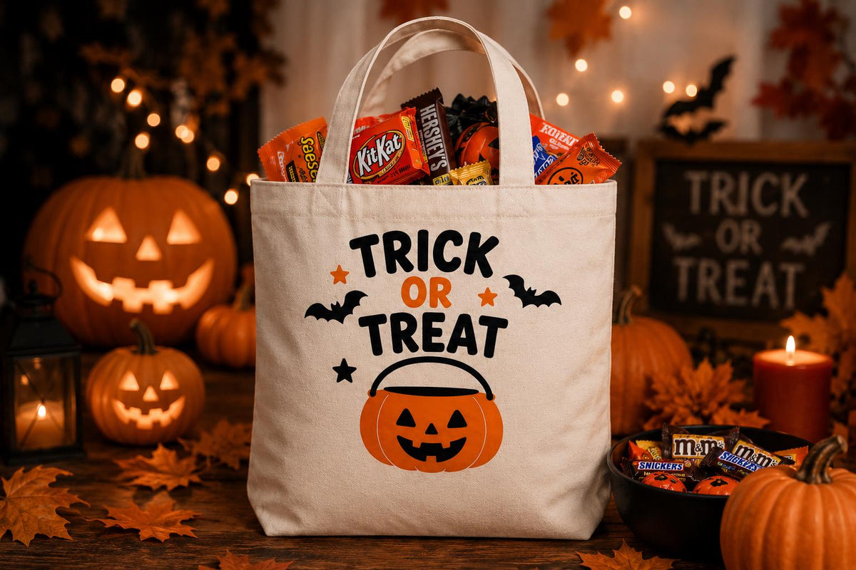 Personalized Halloween Trick or Treat Bag, Custom Name Candy Tote (Reusable)